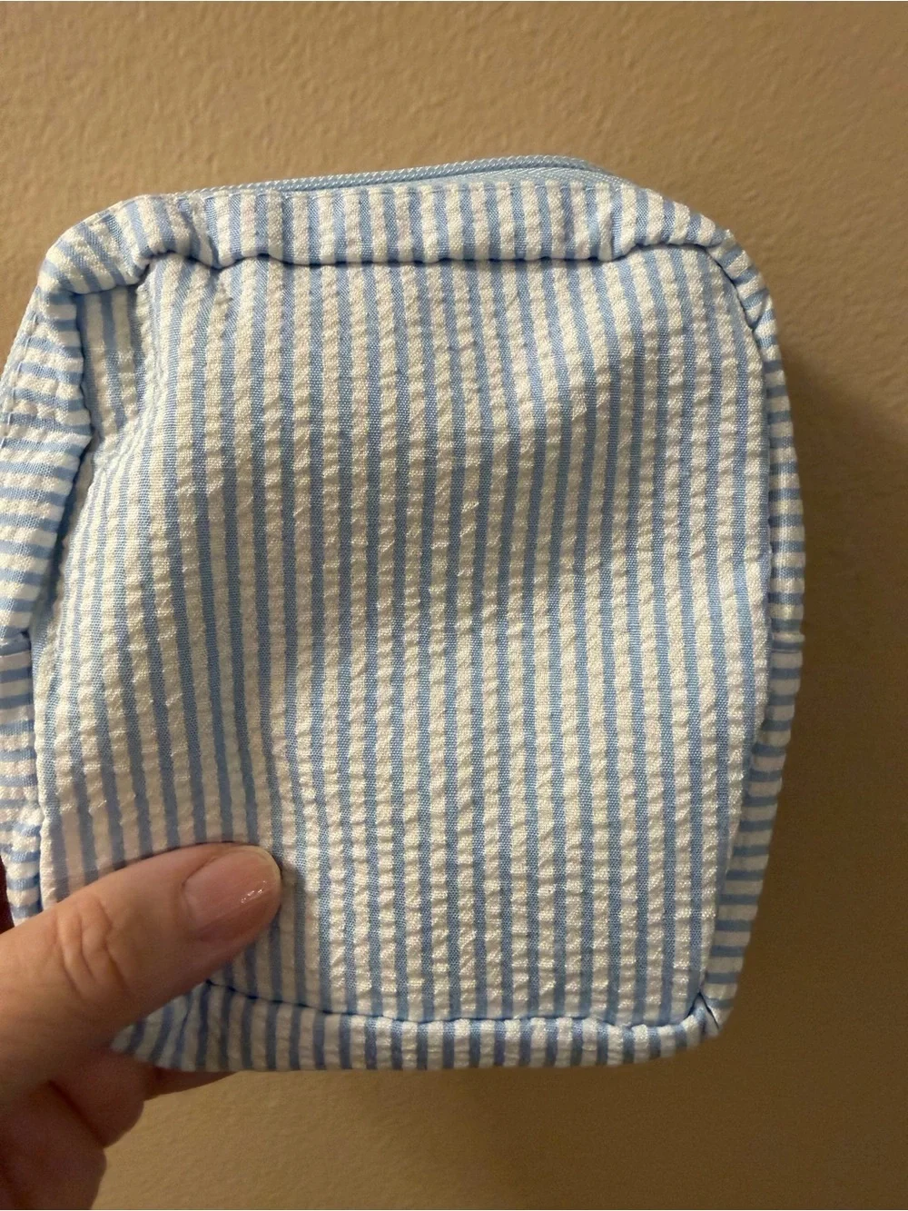 Small Blue and White Striped Cosmetic Pouch - Unbranded